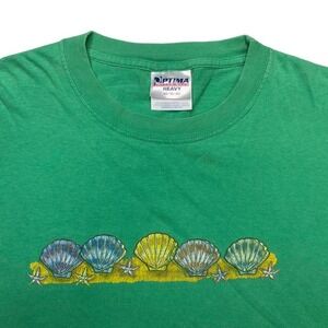 Vintage ocean beach shell green shirt